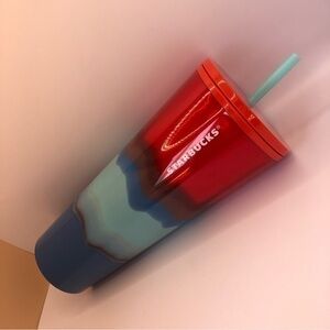 Starbucks ❤️ Ombre Red, Mint Green & Teal Blue 24oz Cold Cup Straw Tumbler!